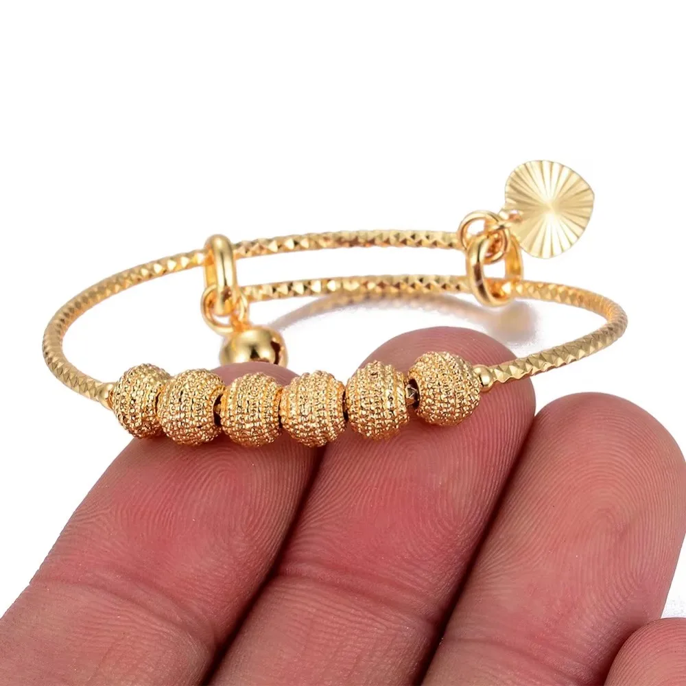 Trendy Children\'s bracelet Small Bangles&Bracelet Lovely Gold Color Charm Beads Baby Bracelet bangle Jewelry Gift