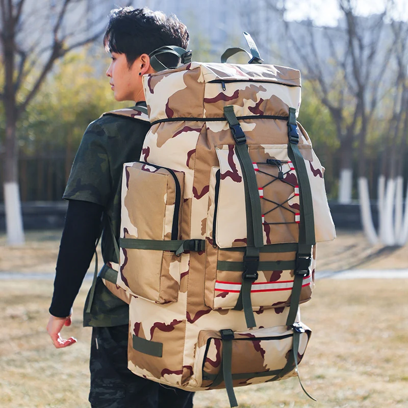 130L Men Outdoor Backpack Large Capacity Hiking Bag Camouflage Multifunction Large Capacity Waterproof Mountaineering Bag XA48CC