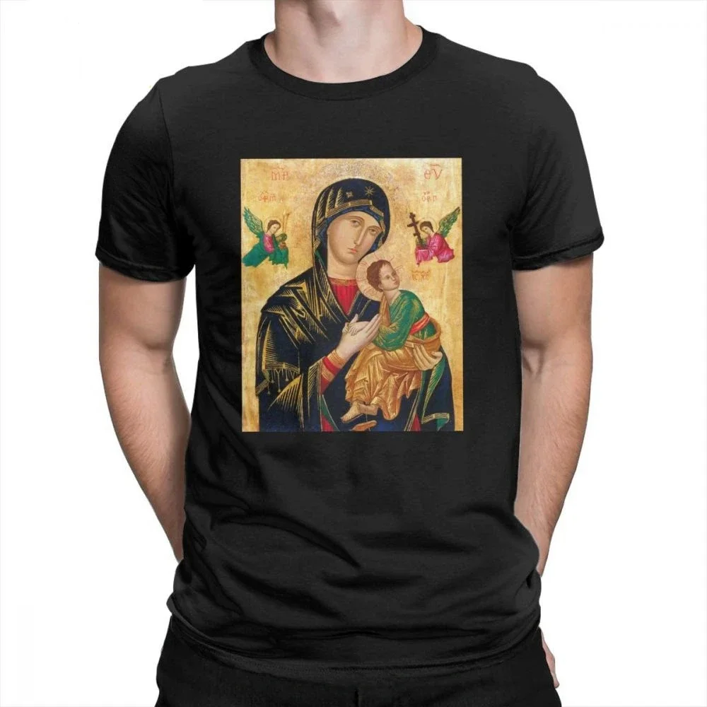 Madonna And Child Virgin Mary Tees Shirt Graphic Pure Cotton Round Collar T-shirts Short-sleeve Men's Novelty T Shirt streetwear