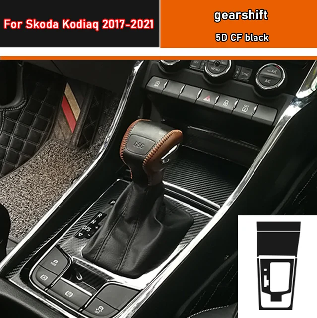 Naklejka wewnętrzna samochodu Folia ochronna skrzyni biegów dla Skoda Kodiaq 2017-2021 Naklejka na panel szyby samochodowej Włókno węglowe czarne