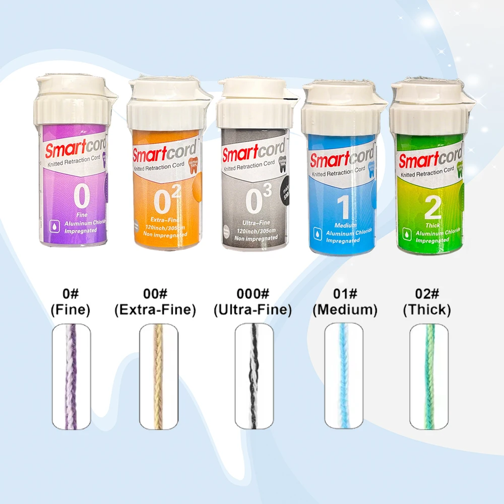 

Disposable Gingival Retraction Cord Knitted Cotton Hemostatic 5 Sizes 00 0 1 2 3 for Crown Prep