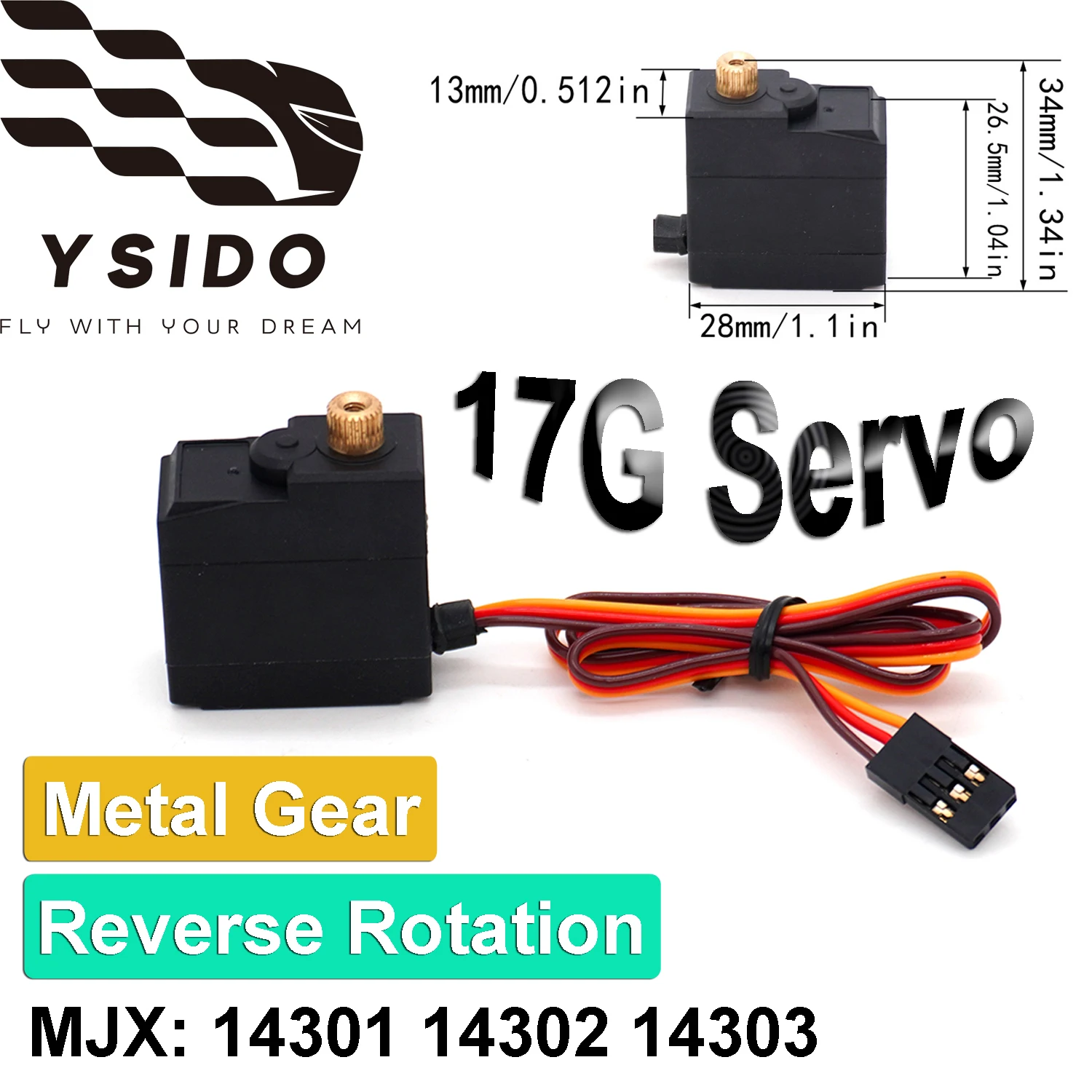 

YSIDO Remote Control Car Model Digital Servo 17g Metal Gear Three-Wire Reverse Rotation For 1:14 Hyper-Go MJX 14301 14302 14303