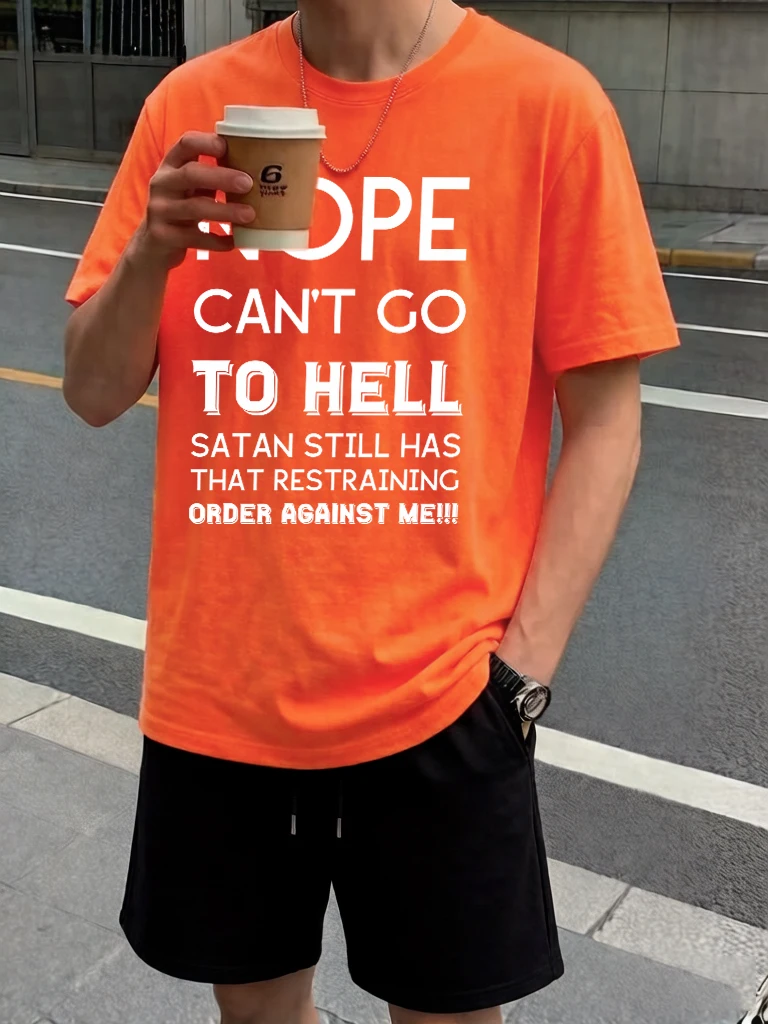 

Nope Can'T Go To Hell Print Pocket Fitness Shorts For Man Sets Cotton Breathable Simple T Shirt Loose Summer Street Clothing