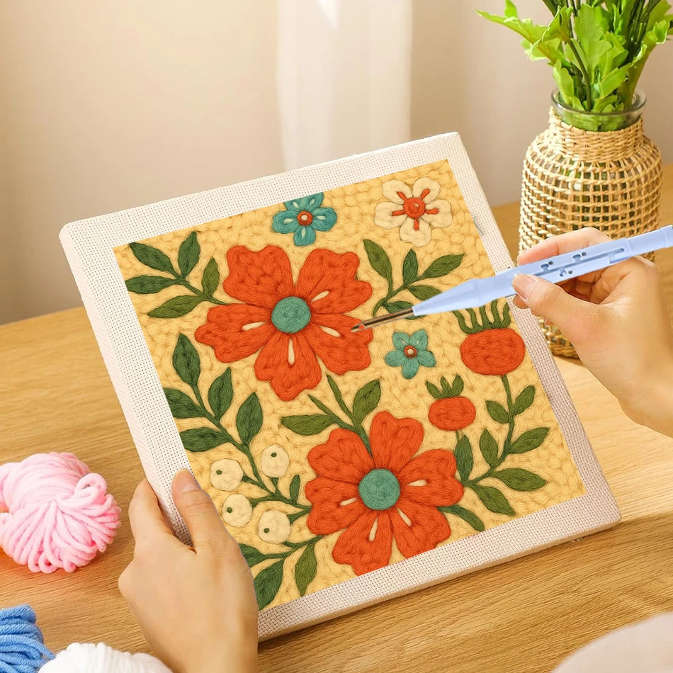 

Punch Needle Embroidery Kits for Adults Beginner Flower Embroidery Poking Punch Needle Kit with Yarn Painting DIY Crafts