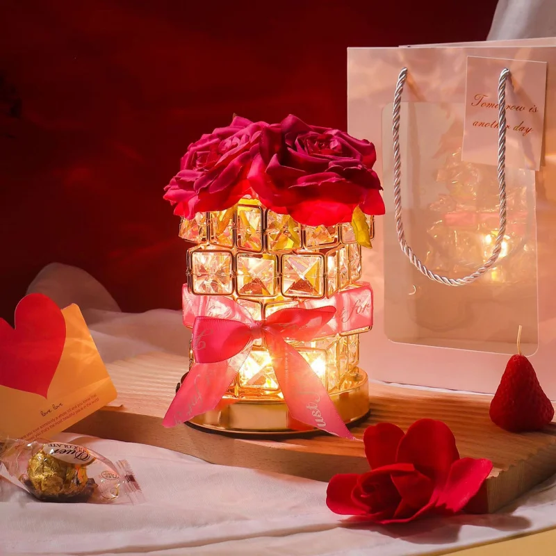 

Rose Cube Atmosphere Table Lamp Small Night Lamp Girls Girlfriends Birthday Qixi Valentine's Day Advanced Decoration