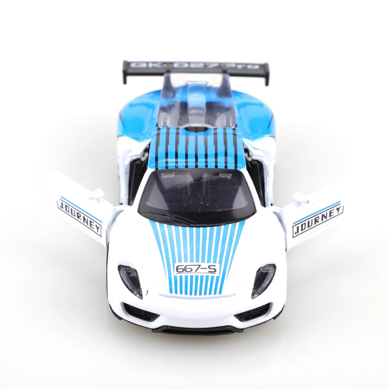 รถแข่งรางแบบดึงกลับ รุ่น 1.36 อัลลอย 918 บรรจุในถุง ของเล่นเด็ก ของขวัญวันเกิด สีสันทันสมัยเมื่อชนกัน ของเล่นอัลลอย