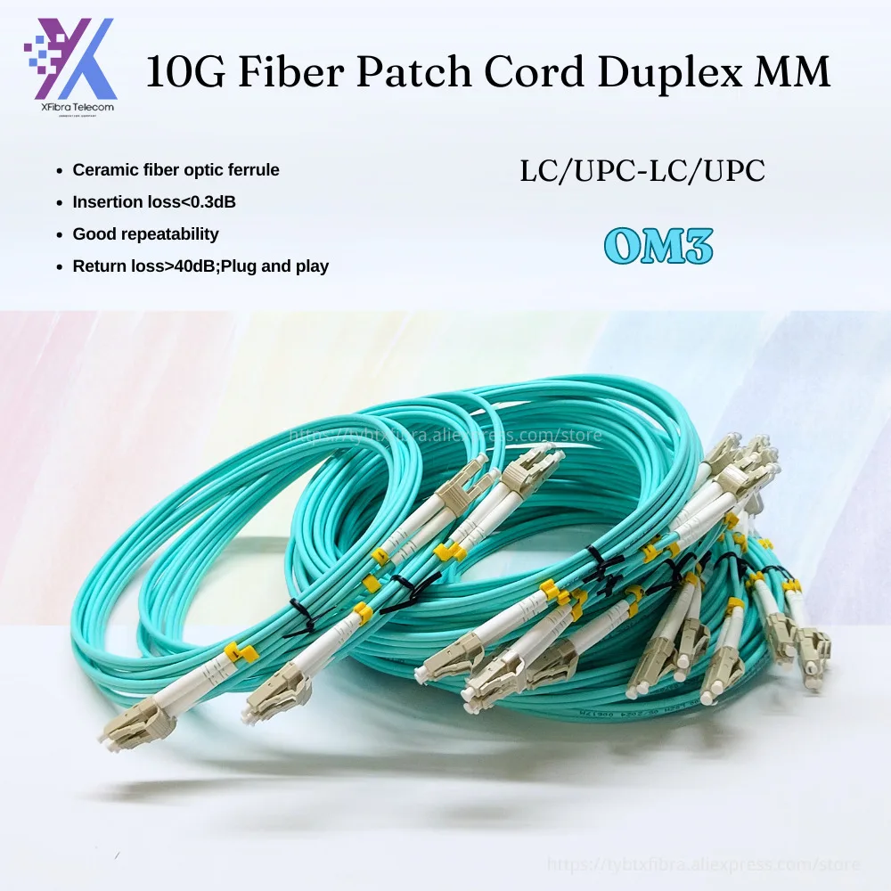 10pcs/lot LC/UPC-LC/UPC OM3 1m 2m 3m 5m 10G Fiber Patch Cord Duplex MM 50/125Um PVC Length Or Connector Can Be Customized New