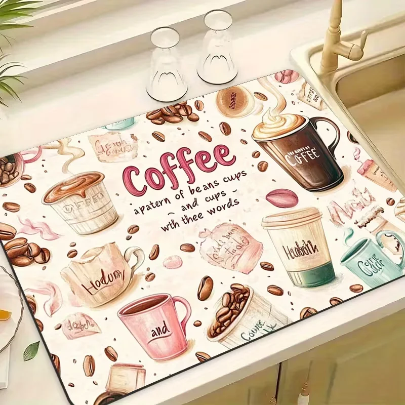 Coffee Bar Mat with Water Absorption Fast Drying Kitchen Utensil Drainage Mat Countertop and Dining Table Protection. Coffee Mat