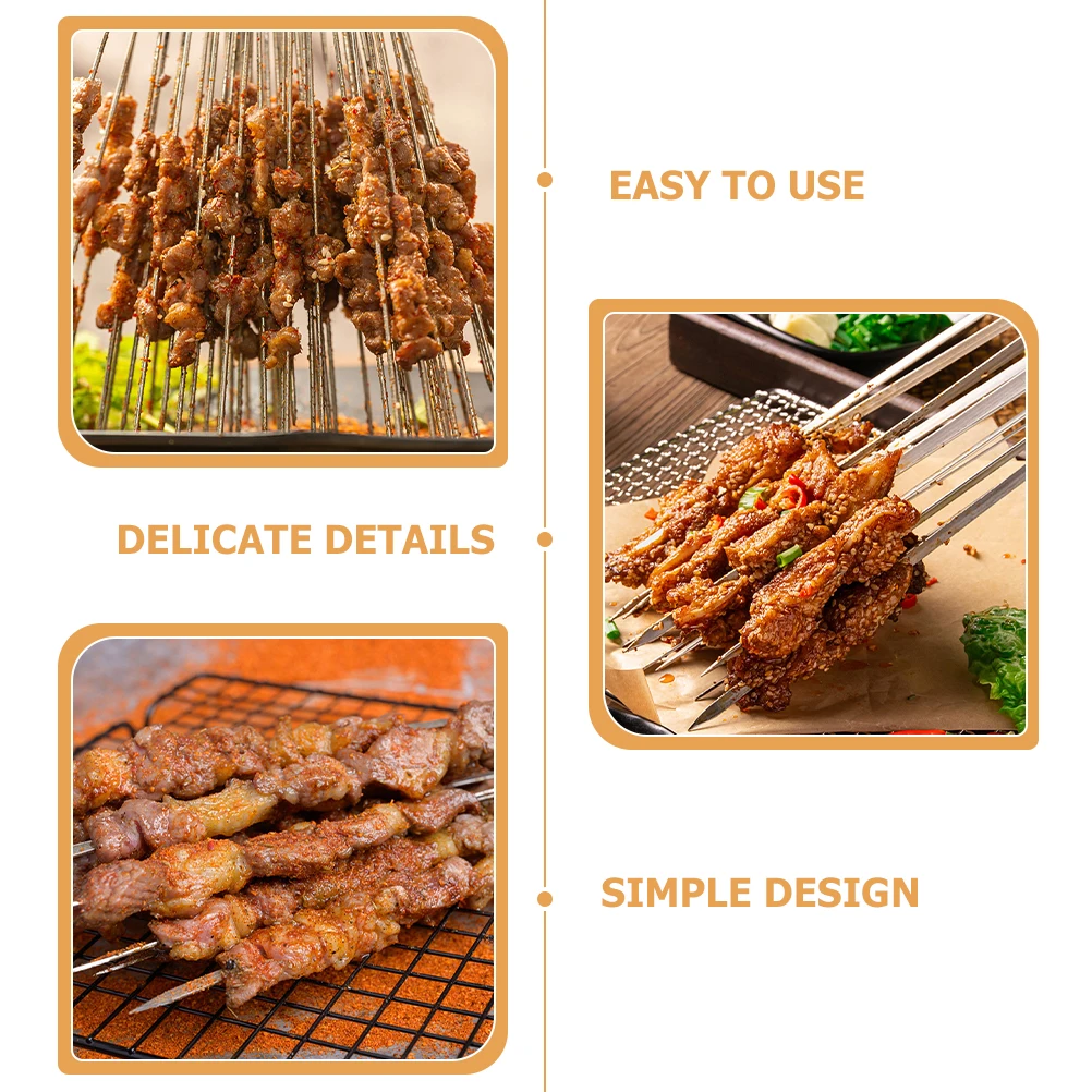 

16pcs Flat BBQ Skewers Stainless Steel Kebab Meat Grilling Kabob Roasting Needle Tools Rust Proof Metal Barbecue