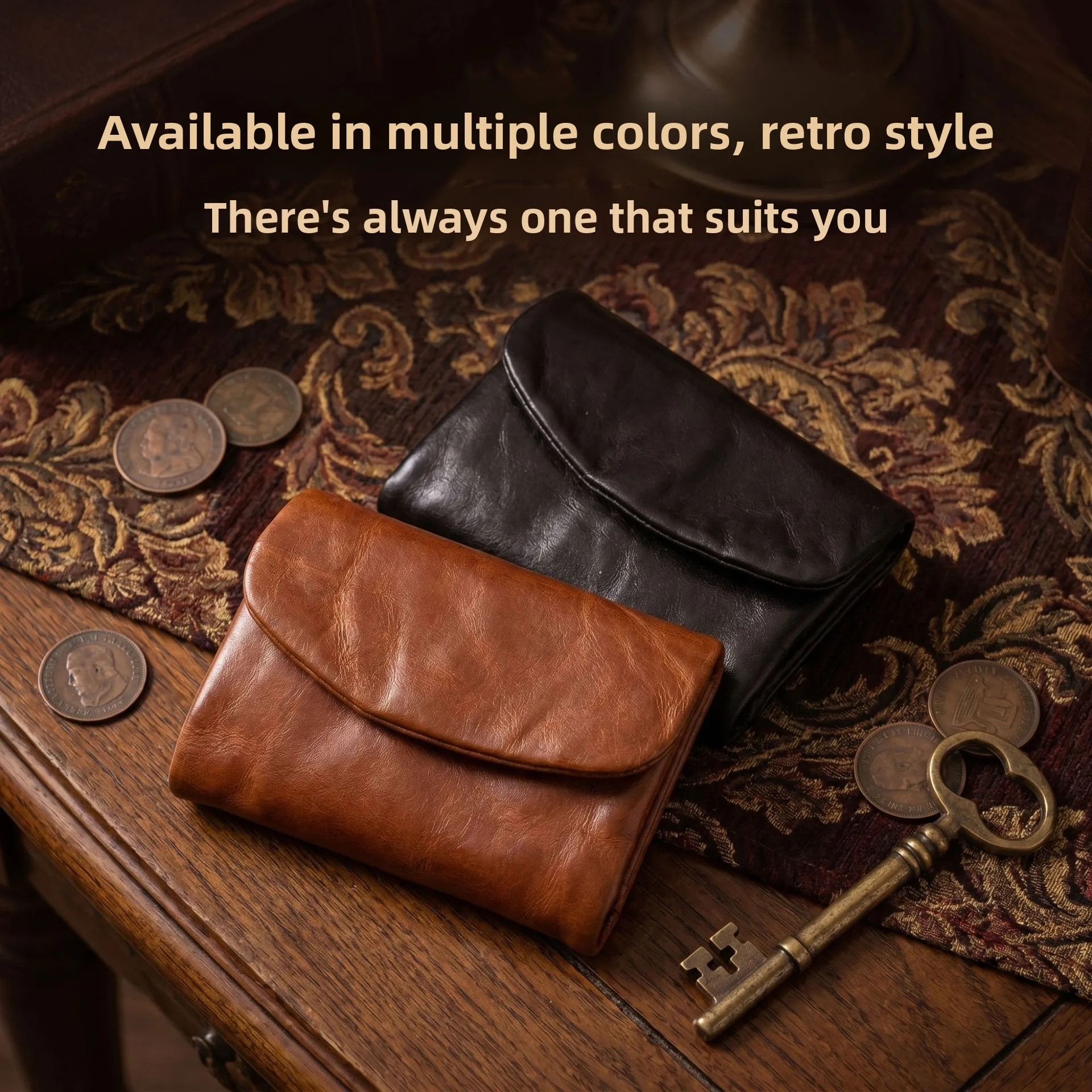 new-original-short-genuine-leather-wallet-top-layer-cowhide-large-capacity-multi-card-vintage-coin-purse-men's-wallet
