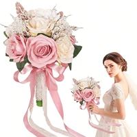 Ramo de novia, flores artificiales de boda, ramo de rosas de imitación, arreglos florales falsos para boda, arreglos florales para fiesta