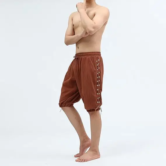 Herren Piraten-Shorts Renaissance Mittelalter Vintage Schnür-Viking-Navigator Halloween-Kostüm-Hose
