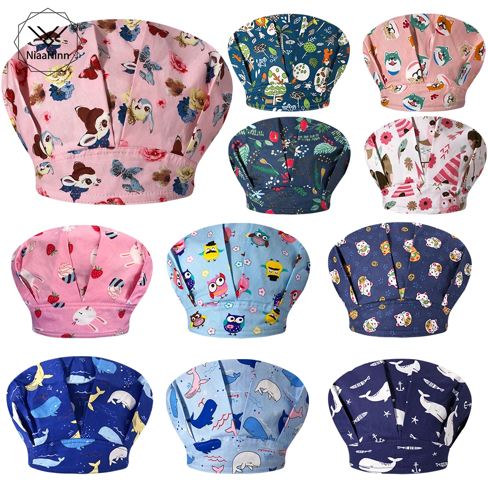 Cute Print Doctor Work Hat Scrubs Medical Accessories for Long Hair Cotton Multicolor Women Elastic Cap Sweat Towel Surgical Hat