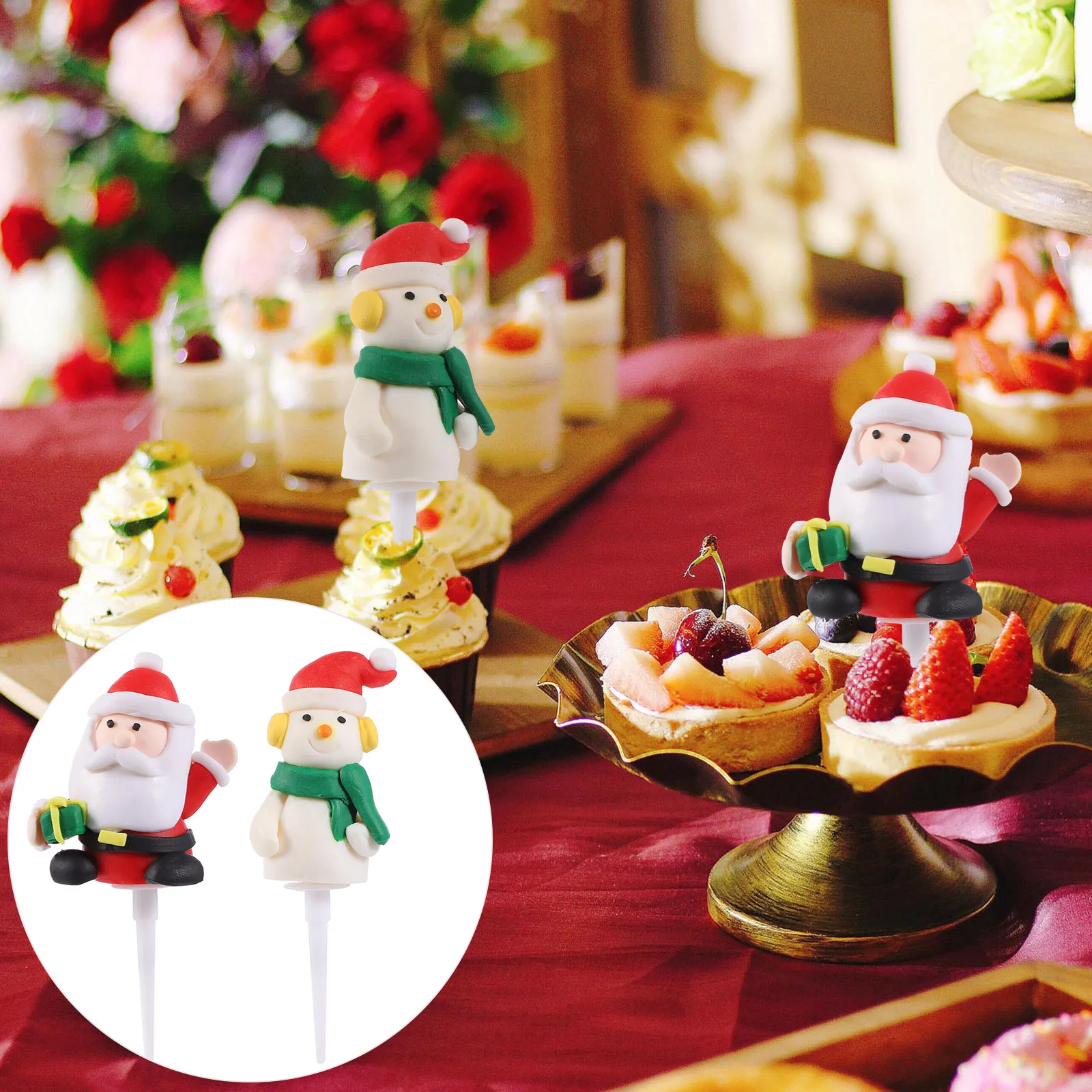 

2Pcs Polymer Clay Santa Cake Toppers Christmas Ornament Cupcake Decorations Dessert Cake Decor Desktop Decoration Birthday Party