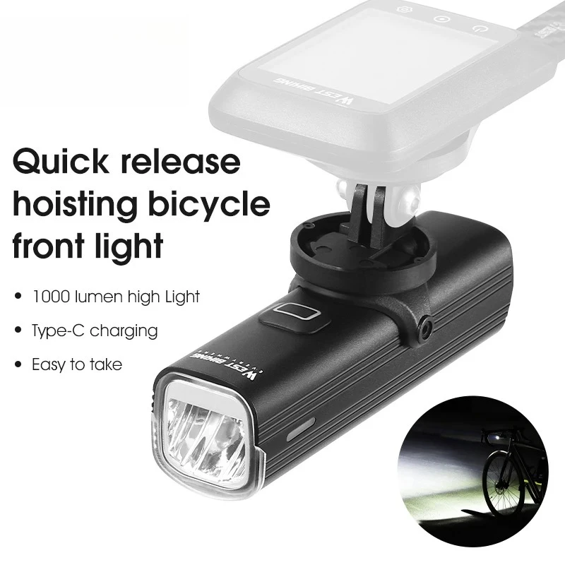 

Quick Release Hoisting Bicycle Light 1000LM High Bright Bike Headlight Type-C Charging Portable Cycling Flashlight
