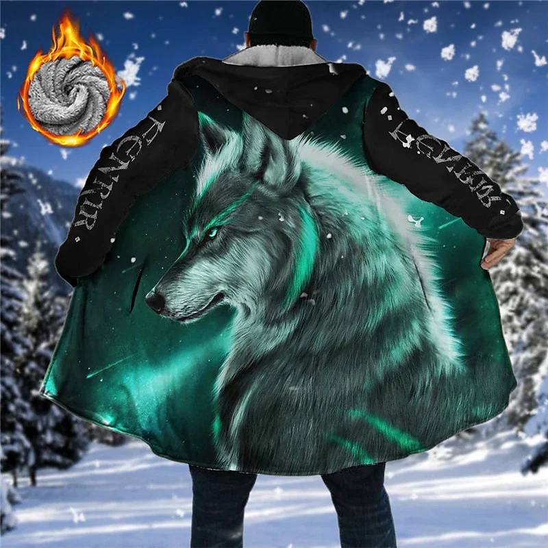 2023 Winter Fleece Coat Jackets New Outerwear Sweatshirts Zip Up Hoodies Wolf Ranch Tribal Graphics Parka Overcoat Y2k Clothing