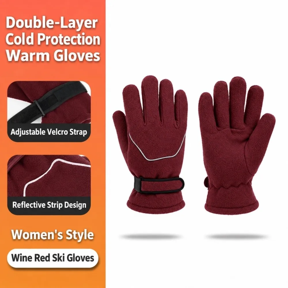 Adjustable Strap Double Layer Warm Gloves Magic Tape Closure 92% Polyester 8% Spandex Men Women Winter Gloves Cold Proof