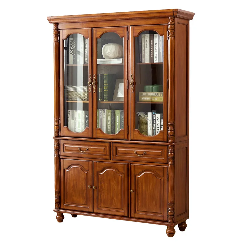 

American style, all solid wood, double door, bookcase, study, storage, storage, glass