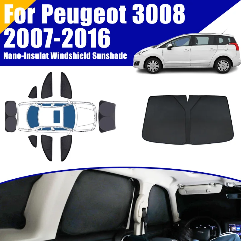 Full Coverage Sunshades For Peugeot 3008 T84 MK1 2007-2016 2008 Car Accessories Auto Windows Visor Privacy Cover Black Foldable