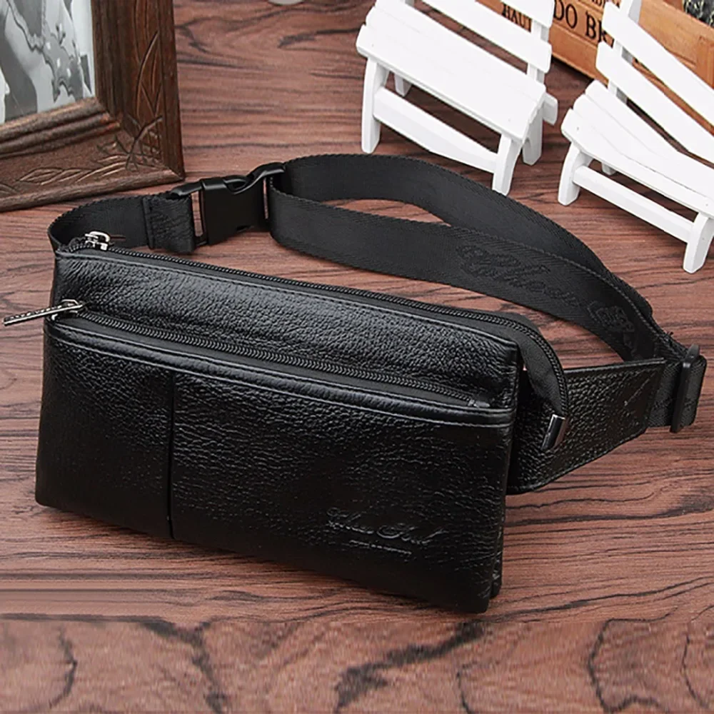 Real Genuine Leather Men Fanny Waist Bag Fashion Purse Pocket Mobile Phone Case Hip Belt Bags Male Cowhide Sling Chest Day Pack