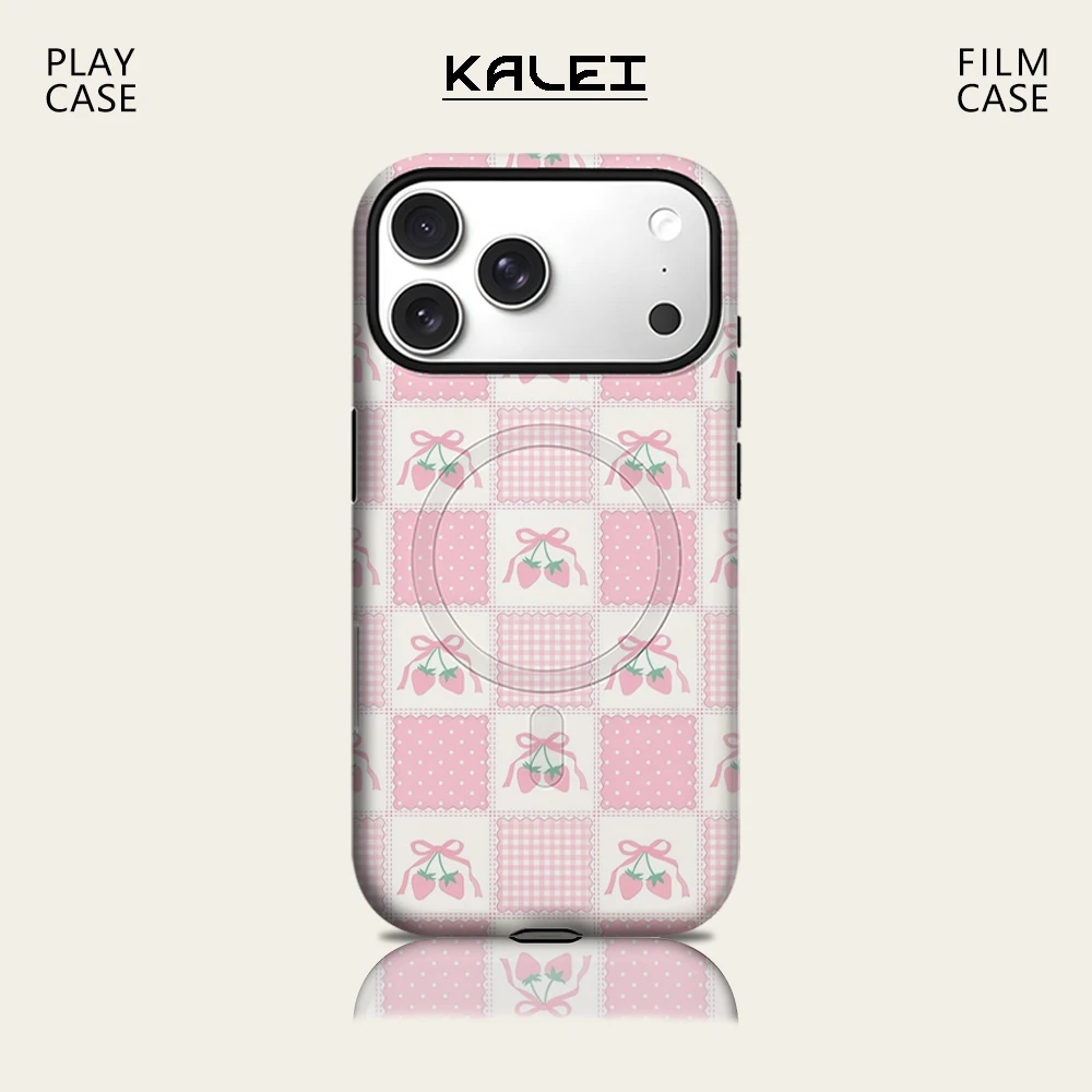 Blush-Tone Erdbeer-Handyhülle für IPhone 17 16 15 14 13 Pro Max Plus für magnetische einzelne doppelschichtige robuste Hülle