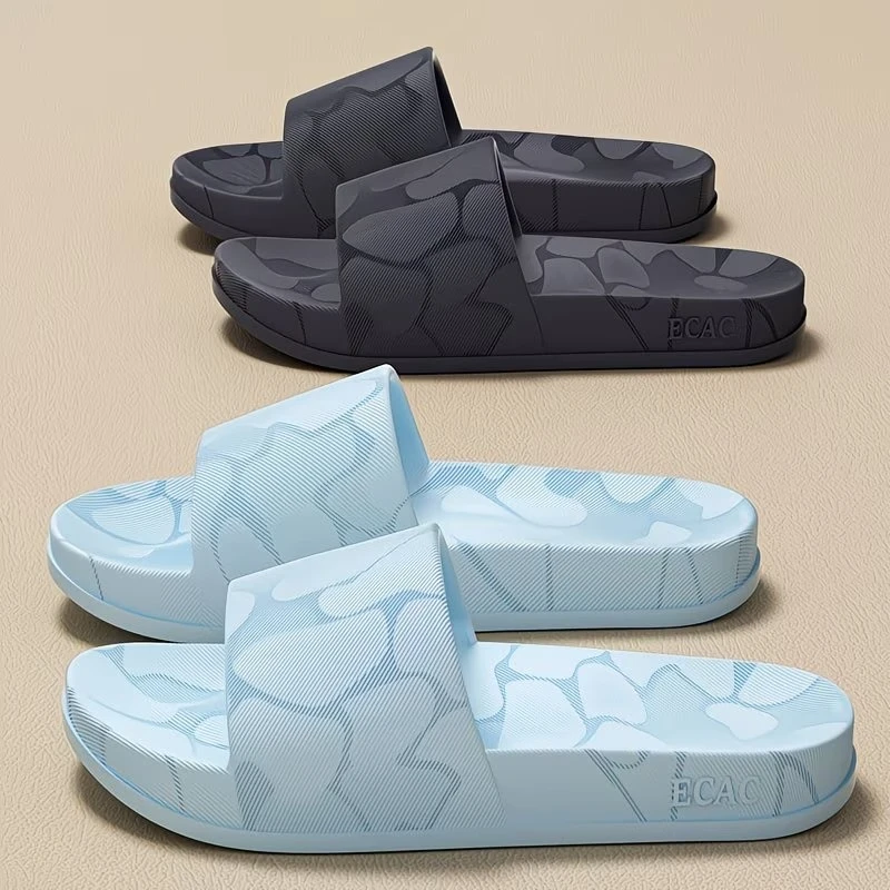 Retro Moire Pattern EVA Slippers Men All Season thick Slides Indoor Outdoor Round Toe Non Slip Sole Odor Resistant Insole Sandal