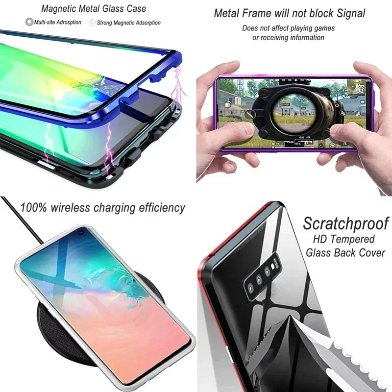 360 Metal Magnetic Adsorption Case for Redmi Note 13 12 11 11S 10 10S 9 9S 8 8T Pro Double-Sided Glass Cover Mi 11T 13T Pro Lite