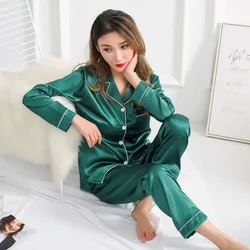 new Women Comfortable Pyjamas 3XL 4XL 5XL Long Sleeve Casual Homewear Spring Solid Pajama Sets Silk Satin Sleepwear Set