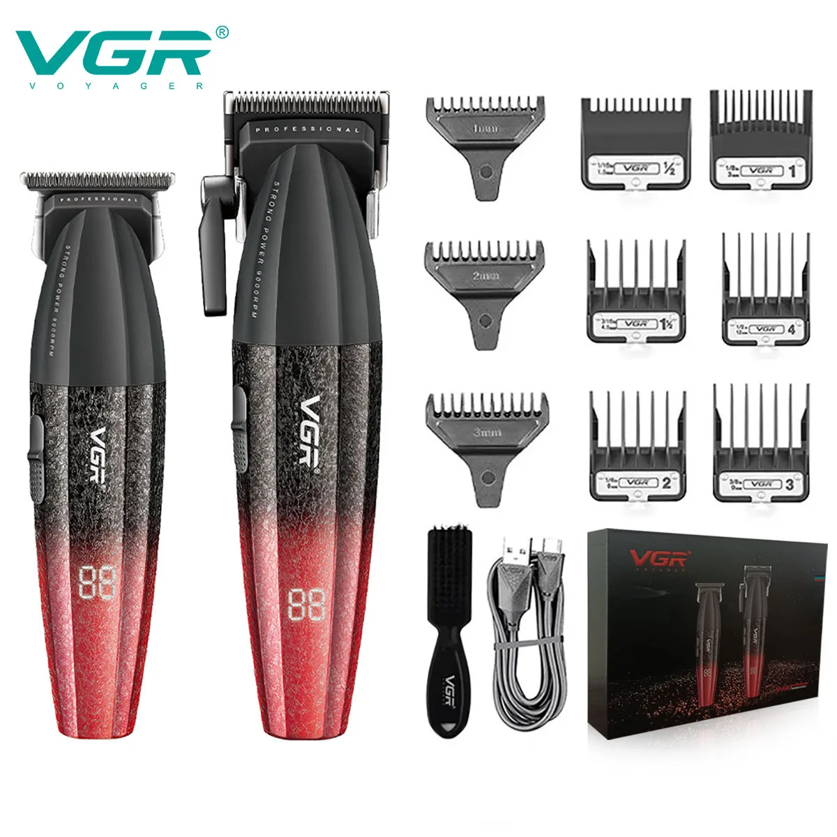 VGR Rasierer Maschine Haarschneidemaschine Profi Haarschneidemaschine Haartrimmer Professionell Haarschneidemaschine Verstellbar Haarschneidegerät 9000 U/min Kabellos Haarschneide- und Trimmer-Set