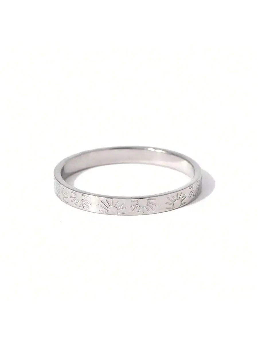 

Stainless Steel Thin Ring With Sun Pattern Carving For Adults Gift