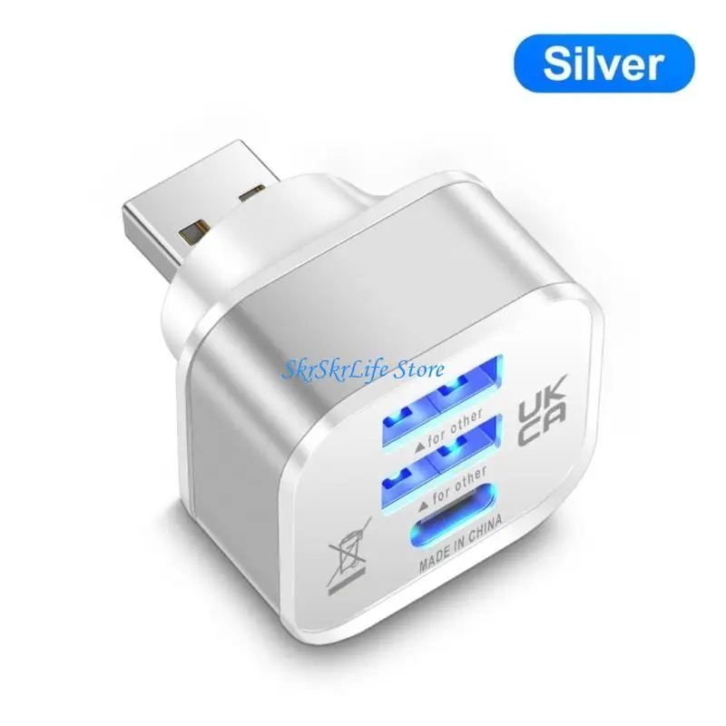 

E65E 2x USB+Type C Charging Expander USB Splitter USB Adapter Multipurpose