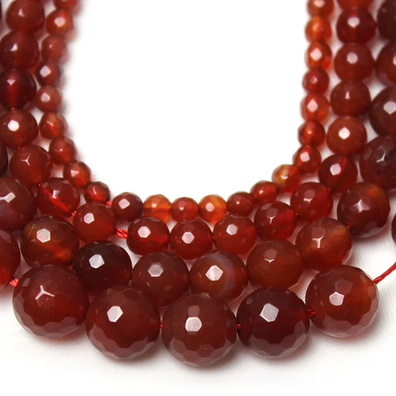 Fctory Price Natural Stone Faceted Red Carnelian Agat Round Loose Spacer Beads 6 8 10 12MM Pick Size For Jewelry Making diy