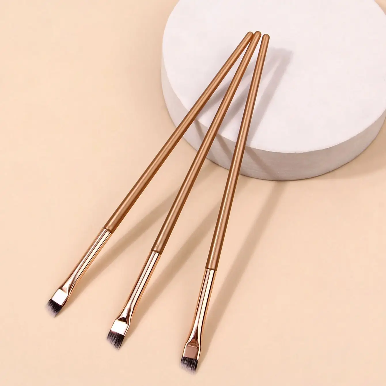 3PC GOLD Sickle Eyeliner Brush Knife Edge Makeup Brush Liquid Eyeliner Brush Ultra Thin Fine Oblique Angle Flat Head Eyebrow