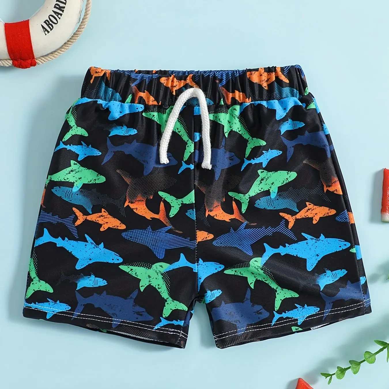 Baby Boys Cute Cartoon Shark 3D Print Kids Shorts Elastic Waist Drawstring Swim Trunk Clothes For Children Summer Beach Holiday