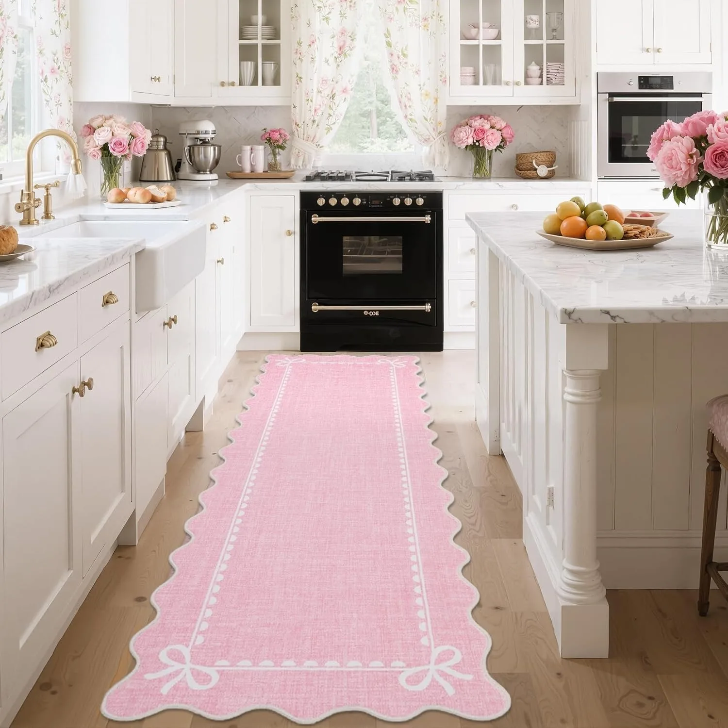 Kitchen Floor Mat Hallway Runner Rug Non-slip Long Carpet Home Decoration Insect Scalloped Bow Carpets Laundry Room Foot Mats