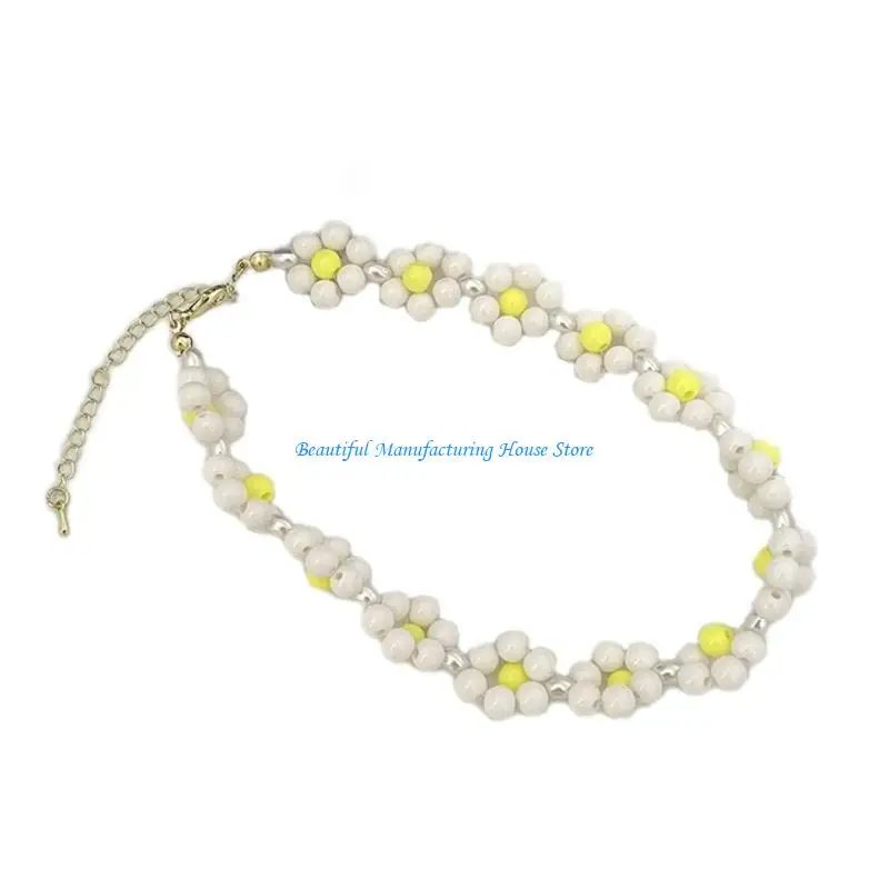 

E56A Y2K Accessories Fashion Flower Neck Chain Necklace Punk Egirl Sweet Cool Beaded