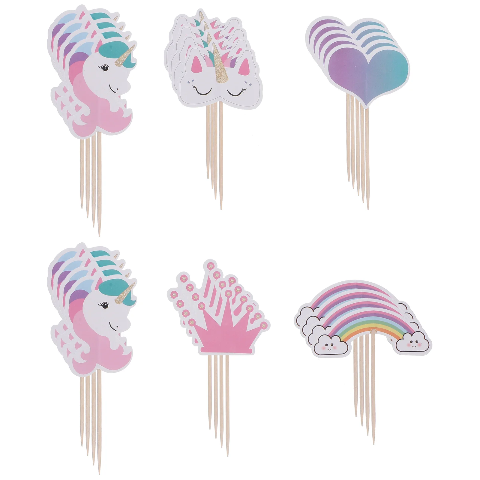 

24pcs Kids Birthday Party Cake Toppers Rainbow Cake Topper Pick Cake Decoration decorative cake topper