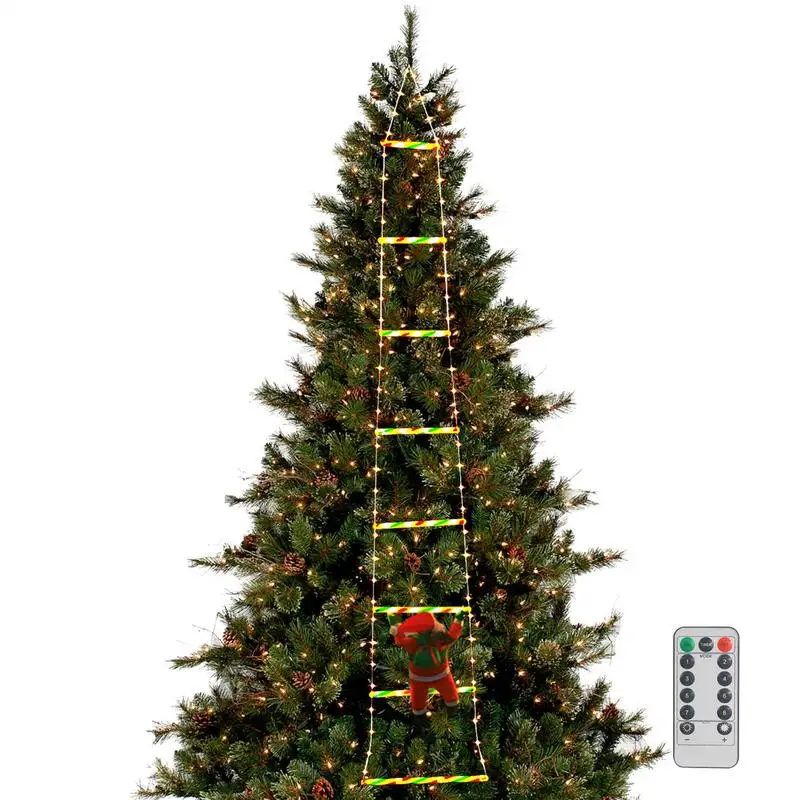 Led luz de escada de natal led 8 modos luzes escalada papai noel luzes de escada de natal destacável escada árvore luz corda