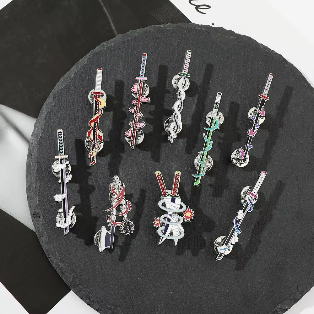 9Pcs/Set Anime Ghost Kill Team Samurai Sword Enamel Brooch 9-Pillar Metal Badge Lapel Pin Cosplay Jewelry Accessories Gifts