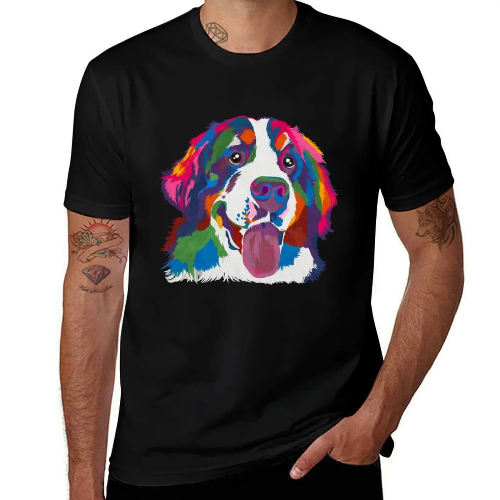 

Colorful Bernese Mountain Dog T-Shirt t shirt man designer t shirts with prints T-Shirt