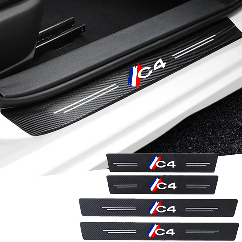 for Citroen C4 Badge Carbon Fiber Car Door Threshold Sill Scuff Plate Decals Protector Stickers Pedal Guards Tuning Accessories