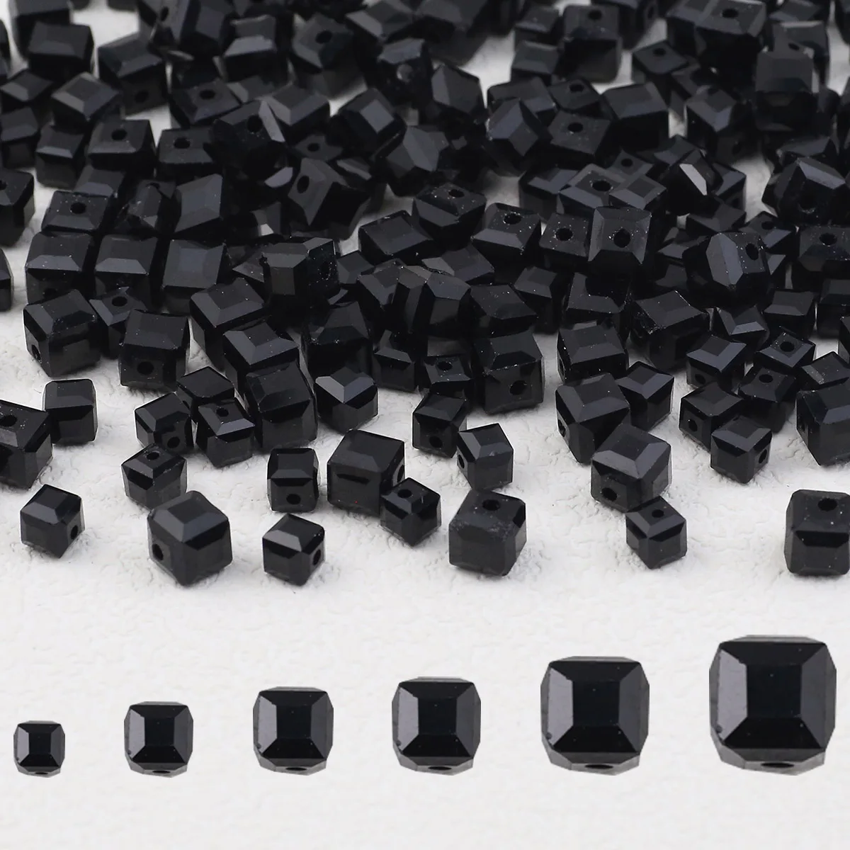 30~200pcs Black Square Austrian Crystal Glass Spacer Loose Beads For DIY Bracelets Necklaces Jewelry Making Supplies 2/3/4/6/7mm