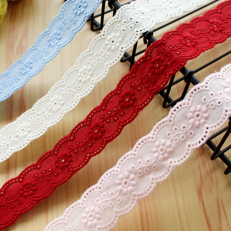 Embroidery Flower Hollow Cotton Cloth Lace Trim, Fabric Clothes Cuffs, Skirt Hem Accessories, 5Yard, 2.7cm Wide