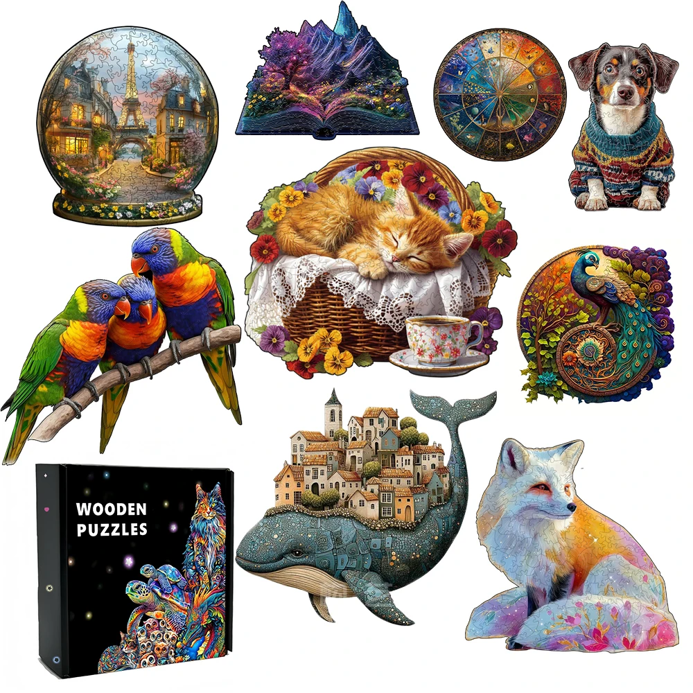 Rompecabezas de Madera Cat's Rest, Rompecabezas de Animales con Formas Únicas para Adultos, Exquisito Juego en Caja con Decoración