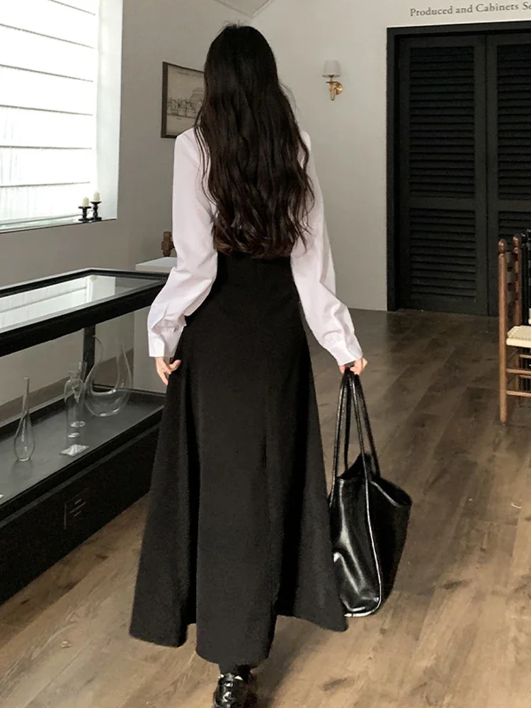 Set Gaun elegan Chic Fashion wanita kemeja dasar pita ramping Solid Semua cocok wanita berpinggang manis Sundress potongan rendah tanpa lengan baru