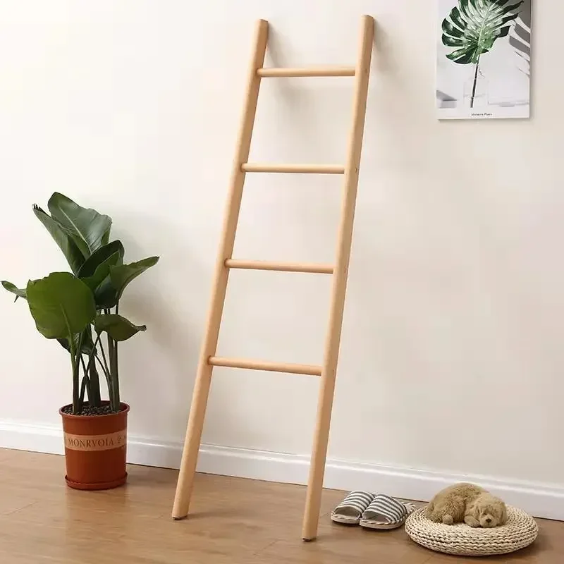 

Ladder Hanger Floor Trapezoidal Solid Wood Coat Rack Nordic Bathroom Wooden Towel Clothing Stand Garment