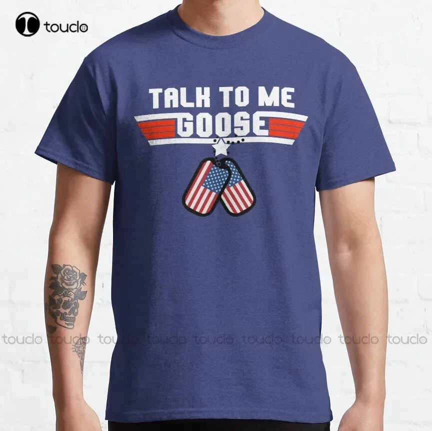 Talk To Me Goose-Camiseta clásica con etiquetas de perro militar americano, camisas verdes para mujer, ropa de calle Harajuku de arte divertido, camiseta de dibujos animados