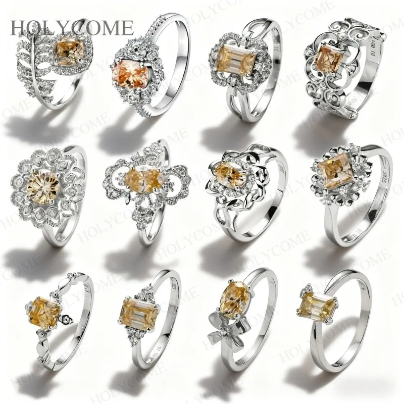 

Unique 925 Sterling Silver Moissanite Champagne Ring Multishapes Sparkling For Daily Wear Wedding Engagement Band Jewelry Gifts