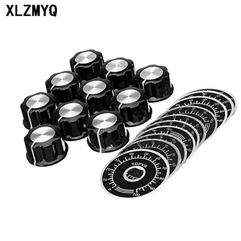 10 Sets Potentiometer Knop Kit 6 Mm MF-A03 Draaiknop En MF-A03 Bakeliet Knop Schaal Plaat Vel Digitale Potentiometer Set Diy Kit