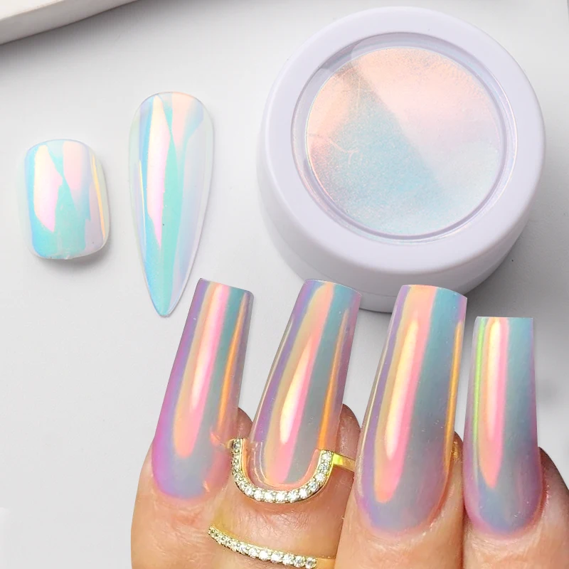 1/2 Stück Rosa Aurora Chrom-Nagelpuder Schillerndes Meerjungfrauen-Pigment Schimmerndes Neon-Perlen-Nagelkunstpulver Sommer-Maniküre-Dekoration – Detail 4